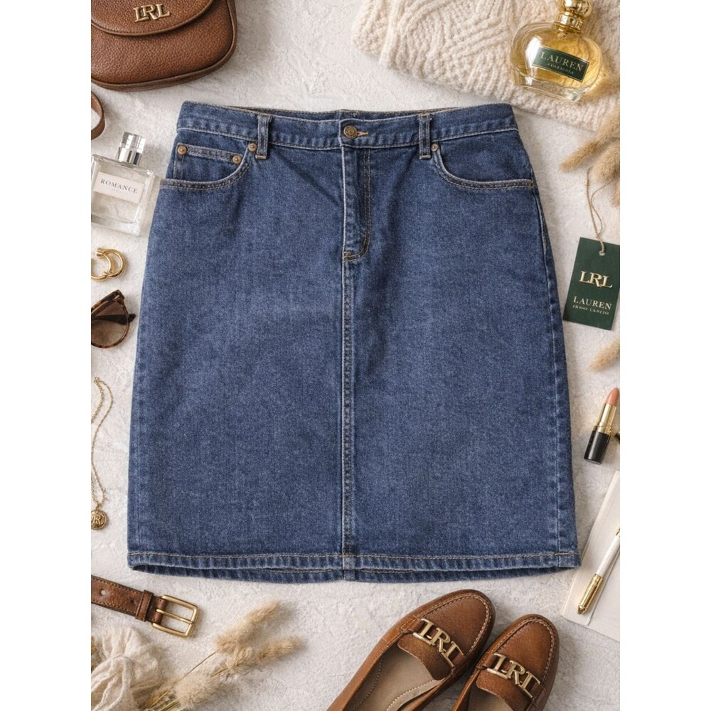 Ralph Lauren Lauren Jeans Co Denim Skirt Blue 5 Pocket Style Straight Classic